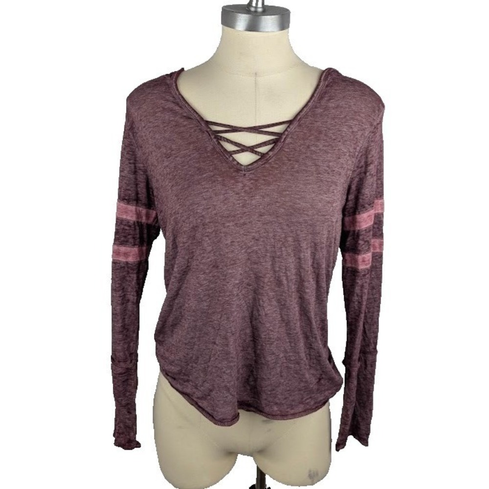 Planet Gold Juniors' Burnout Crisscross-Trim Hoodie Red Size L
